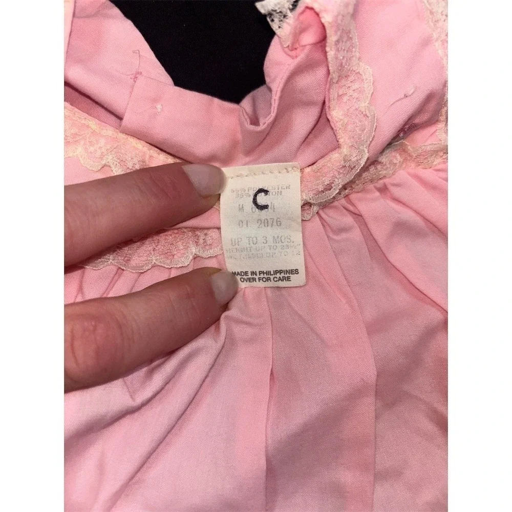 Cradle Togs Dress Baby Girls 0-3M Pink Lace Trim Floral Embroidery vintage Union
